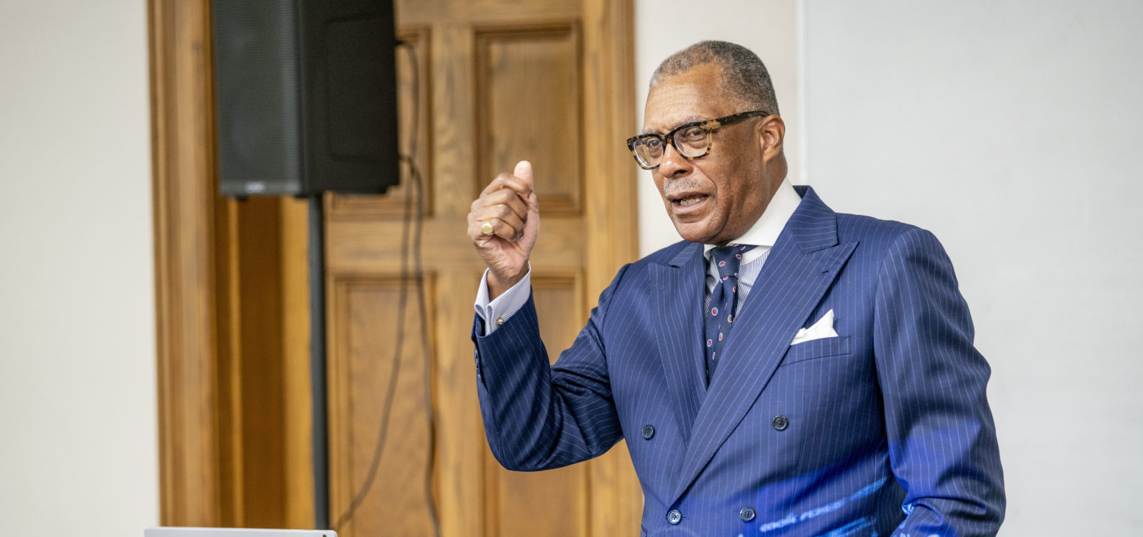 Dr. André L. Churchwell, interim vice chancellor for equity, diversity and inclusion and chief diversity officer, welcomes participants to day one of the unconscious bias training held at Scarritt Bennet Center. (John Russell/Vanderbilt University)