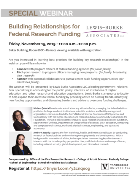 Building Relationships for Federal Research Funding event flyer