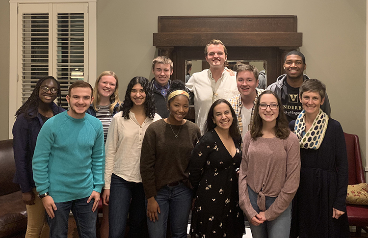 Patterson Fellow Erica Halverson (front row, third from right) was the featured guest at a dinner for first-year students hosted by Melissa Gresalfi, dean of The Ingram Commons. (Vanderbilt University)