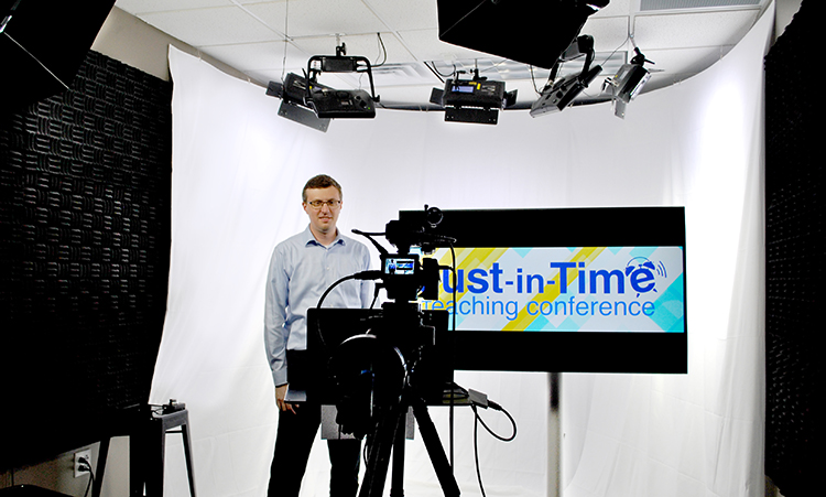 Center for Teaching Director Derek Bruff in the One Button Studio, located in the Baker Building, Room 801. (Vanderbilt University)