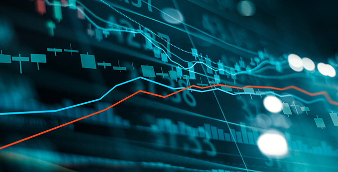 Financial stock market investment trading graph. Candle stick graph chart. Currency exchange rates. Bullish point, Bearish point. trend on technology abstract background