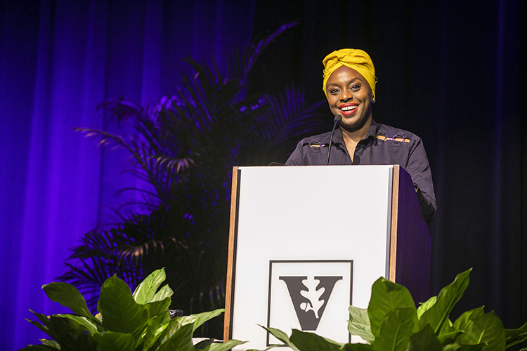 Renowned author Chimamanda Ngozi Adichie spoke to a capacity crowd at Langford Auditorium on Nov. 21 for the Chancellor's Lecture Series. (Anne Rayner/Vanderbilt)