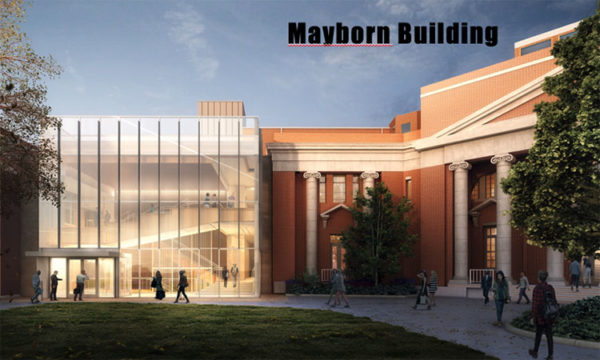 Rendering of the Mayborn Building and connector building between Mayborn and the Home Economics Building.