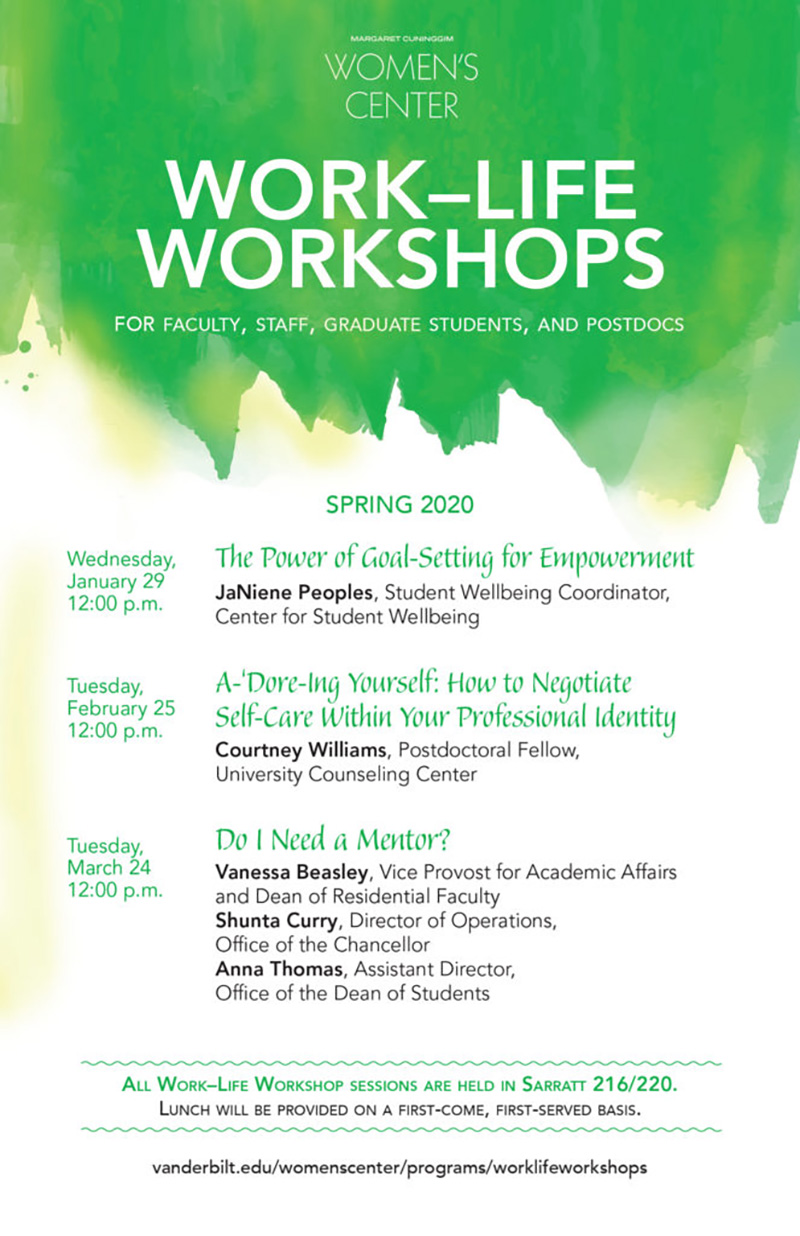 Work-Life Workshop spring 2020 lecture series poster