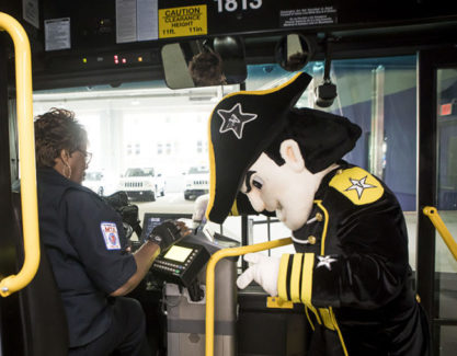 Mr. C and other members of the Vanderbilt community can ride WeGo buses for free when they scan their Vanderbilt ID card. (Susan Urmy/Vanderbilt)