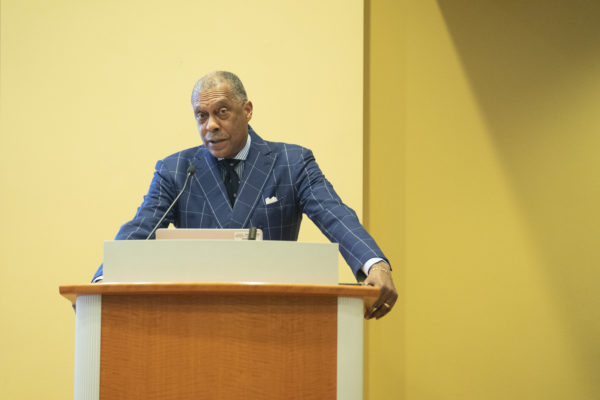 Interim Vice Chancellor for Equity, Diversity and Inclusion and Chief Diversity Officer Andre L. Churchwell gave remarks at the MLK Commemorative Series Kickoff event. (Vanderbilt University/Joe Howell)