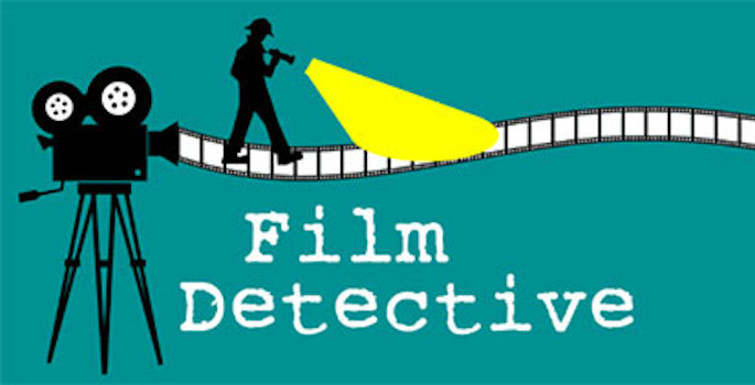 Game logo featuring a silhouette of a person casting the beam of a flashlight along a strip of film above the title 'Film Detective'