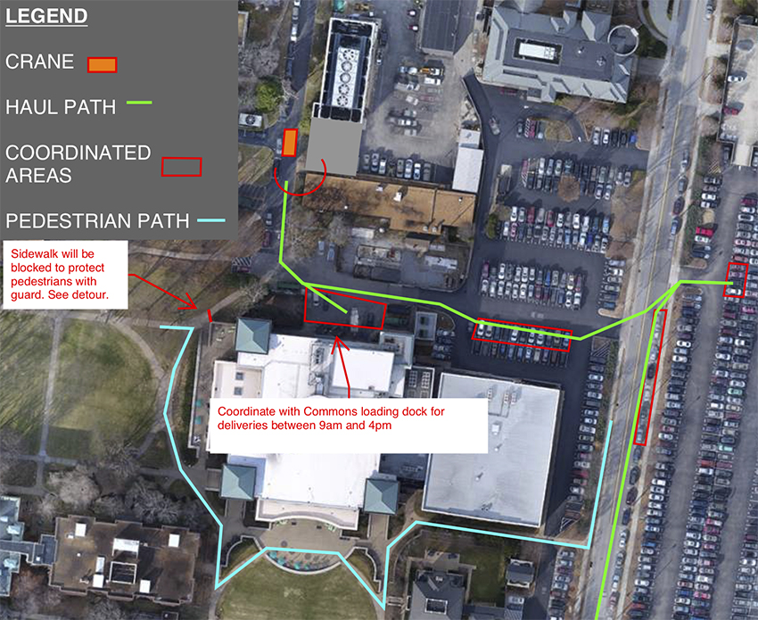 MAP: Cooling towers will be installed at the chiller plant located near The Commons Center beginning Monday, Feb. 3. This installation will require 18th Avenue in front of The Commons Center to be closed for short periods of time on Feb. 3 and 4.