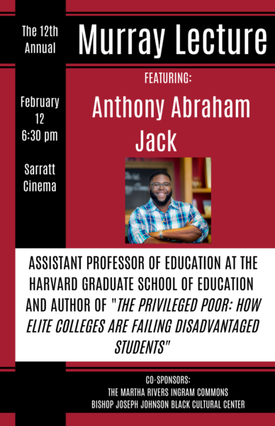 Murray Lecture featuring Anthony Abraham Jack, Feb. 12, 6:30 p.m., Sarratt Cinema