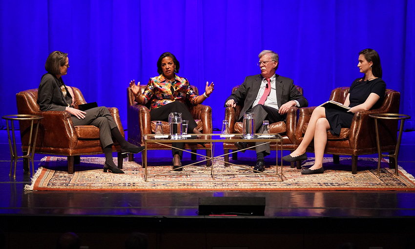 L-r: Ingrid Wuerth, Susan Rice, John Bolton and Hannah Miller (Joe Howell/Vanderbilt)