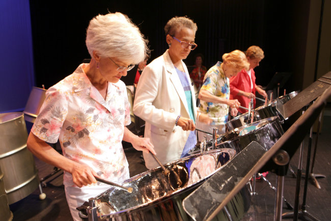 Playing in a steel drum band is among the Osher Lifelong Learning Instittue classes (photo by Anne Rayner/Vanderbilt University)