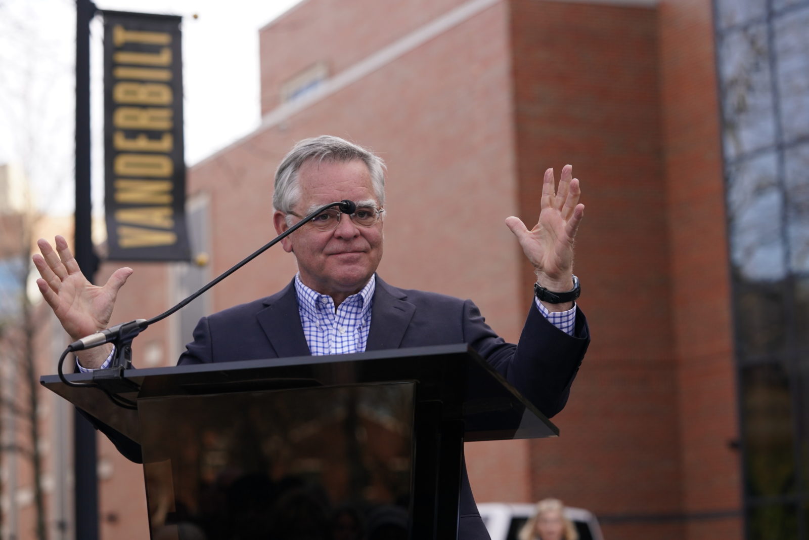 Nashville Mayor John Cooper speaking at the dedication ceremony for Perry Wallace Way on Saturday, February 22. (John Russell/Vanderbilt)