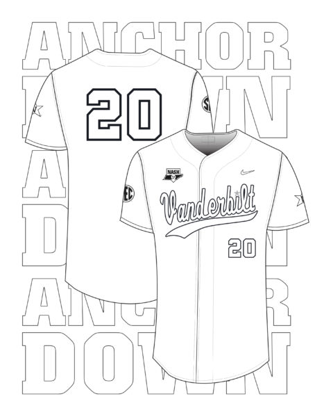 Vanderbilt Athletics Baseball Jersey coloring activity page