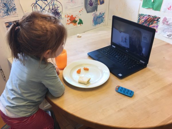 Teachers at The Acorn School continue to engage with Vanderbilt's youngest learners through Zoom, online singing activities, storytelling experiences and more (photo used with permission). 