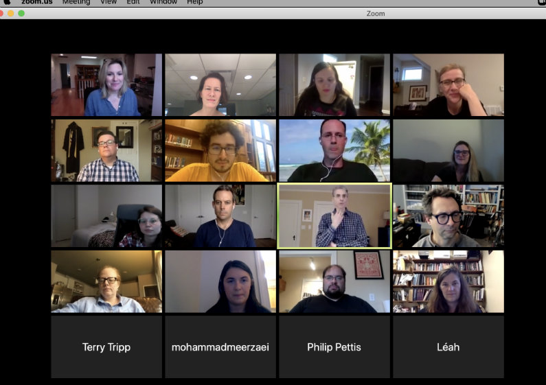 Screenshot from Robert Penn Warren Center virtual happy hour on Zoom 