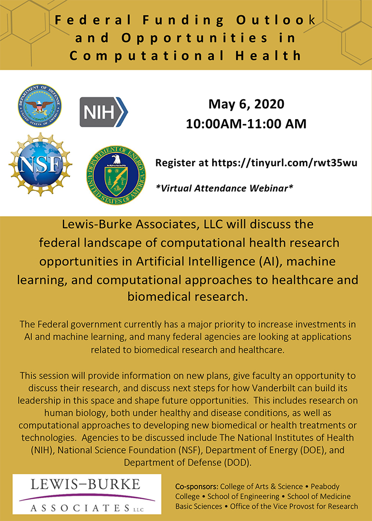 A webinar discussing federal funding for research in computational health is scheduled for Wednesday, May 6, from 10 to 11 a.m CST. The webinar will be broadcast remotely. 