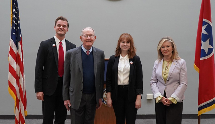 (L-r) Barton Christmas, Sen. Lamar Alexander (R-TN), Miranda Cross, and Sen. Marsha Blackburn (R-TN). (Vanderbilt University)