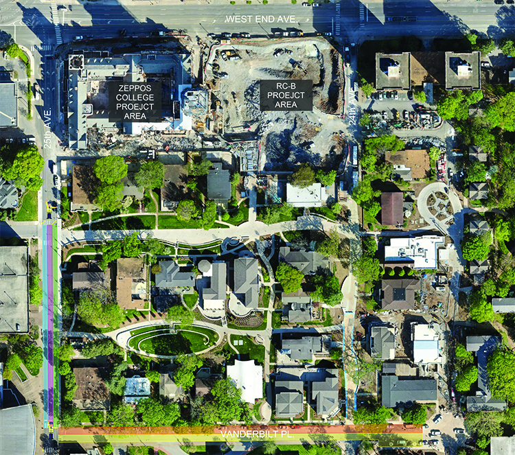 As part of continuing construction in the West End Neighborhood, portions of 25th Avenue and Vanderbilt Place will be repaved starting Tuesday, May 12. 