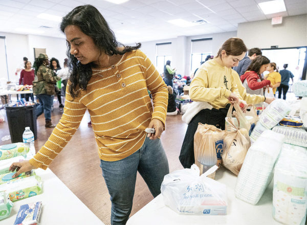 photo of students packing supplies for tornado victims