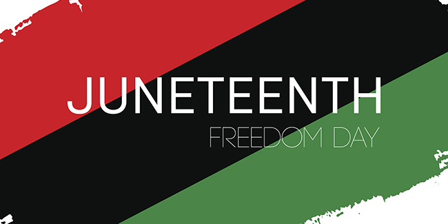 Hand draw Juneteenth Freedom Day flag in vector format. Flag with words Emantipation Day for poster. Juneteenth symbol background. Concept design.