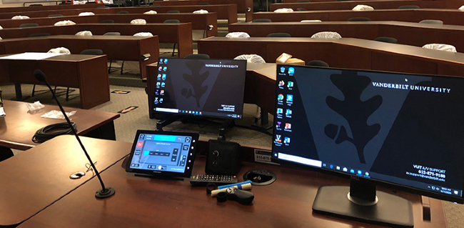 A number of large classrooms have been outfitted with new technology that captures audio and video of the instructor ahead of the start of fall classes on Aug. 24. (Vanderbilt University)