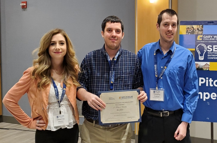 Brad and Tim Potteiger with Deanna Meador (left), associate director of the Wond’ry, at the Southeastern Entrepreneurship Conference.