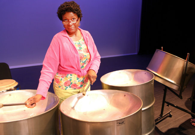 photograph of Osher Lifelong Learning student performng in Osher Steel Drum Band