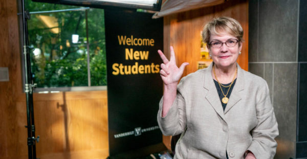 Vanessa Beasley, vice provost for academic affairs and dean of residential faculty, served as host for this year's virtual Founders Walk. (John Russell/Vanderbilt)