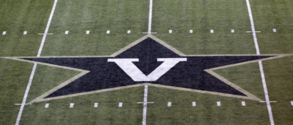 The Star-V logo on the field at Vanderbilt Stadium.