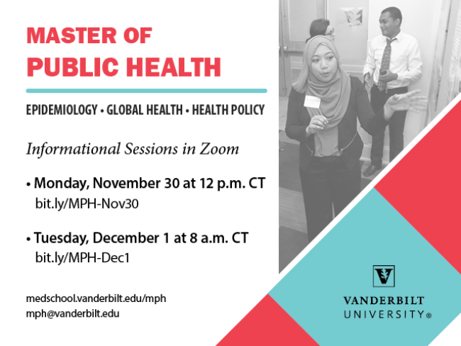 Master of Public Health program information sessions Nov. 30, Dec. 1