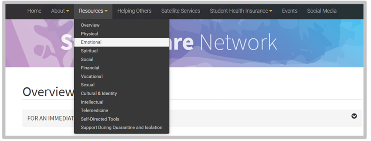 Student Care Network website click options