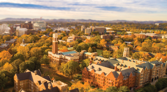 Aerial photo of the Vanderbilt University campus in fall.