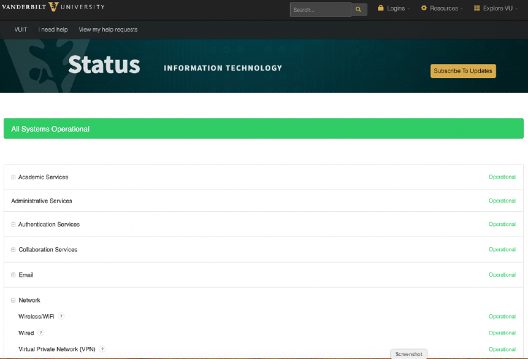 VUIT Systems Status page