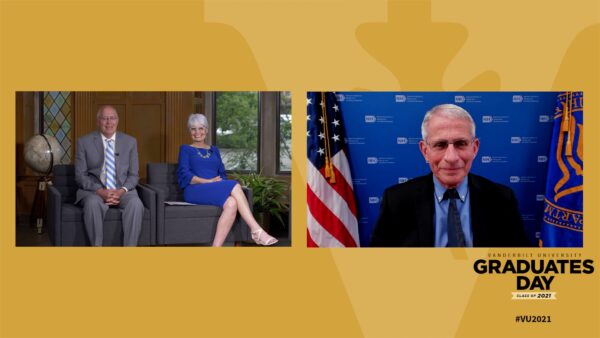 Dr. Anthony Fauci met virtually with Vanderbilt Law School graduate Ed Nichols and his wife, Janice, who endowed the Nichols-Chancellor's Medal in honor of Edward Carmack and Lucile Hamby Nichols.