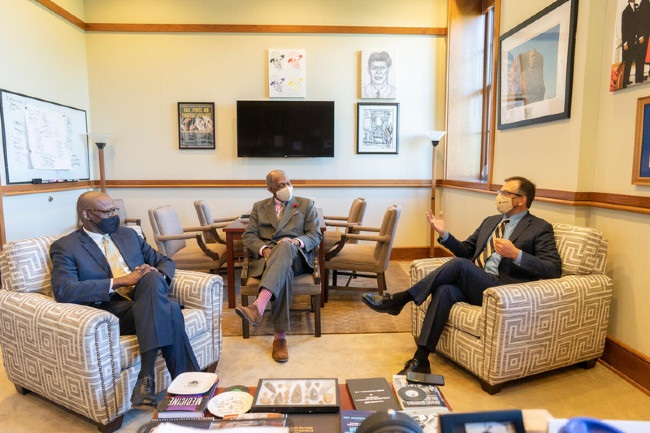 photograph of Cleo Rucker, Dr. André Churchwell and Eric Kopstain 