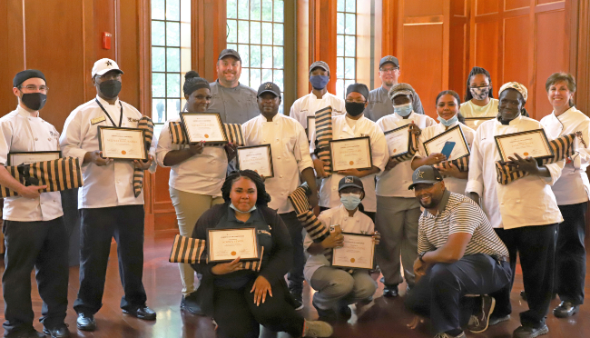 Select Vanderbilt Campus Dining staff had the opportunity to hone their culinary skills during a 20-hour hands-on enrichment program conducted at the E. Bronson Ingram College Dining Hall in partnership with Nashville State Community College.