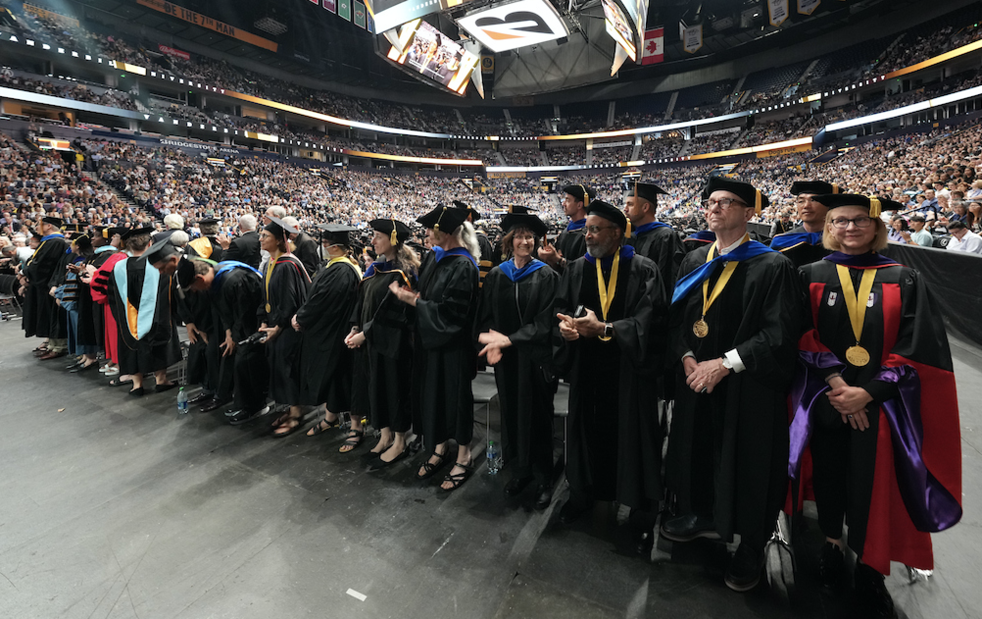 Vanderbilt University honored 33 retiring faculty members and four outgoing deans for their years of service during Commencement exercises at Bridgestone Arena on May 12. (John Russell/Vanderbilt)