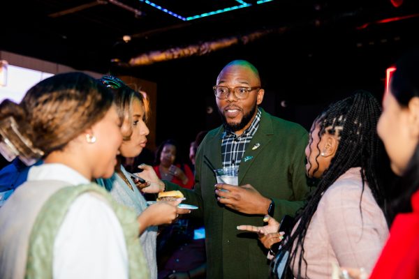 group of people at a party talking