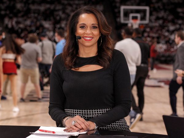 Carolyn Peck on the set of College GameDay Covered by State Farm. (Travis Bell / ESPN Images)