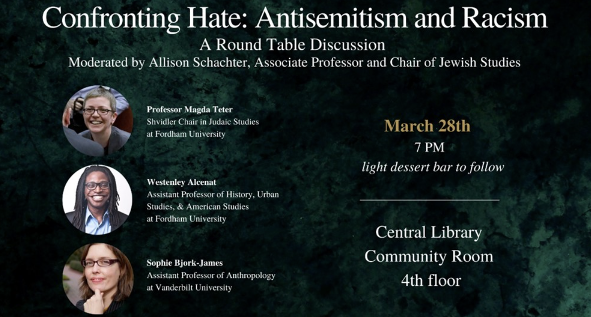 ‘Confronting Hate: Antisemitism and Racism’ panel is March 28