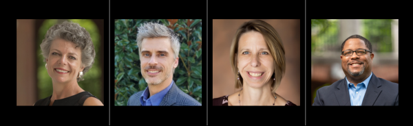 portraits of two women and two men in a row