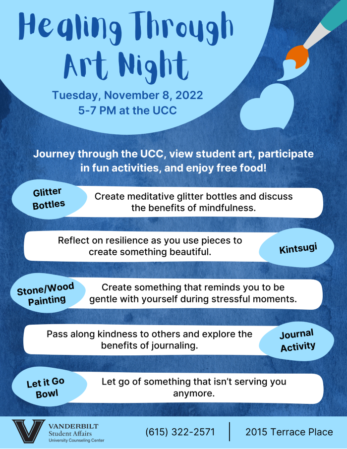 UCC Healing Through Art Gallery Night flier