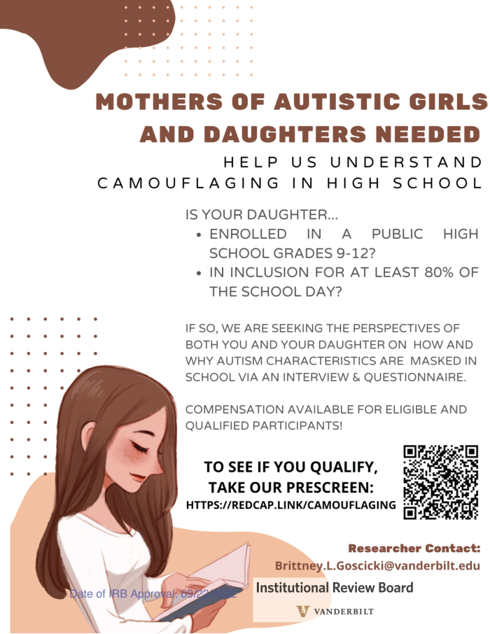 Mothers of autistic girls and daughters needed for research study