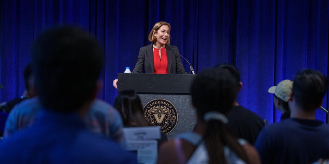 Provost and Vice Chancellor for Academic Affairs C. Cybele Raver provided the keynote lecture at the fall Vanderbilt Undergraduate Research Fair.