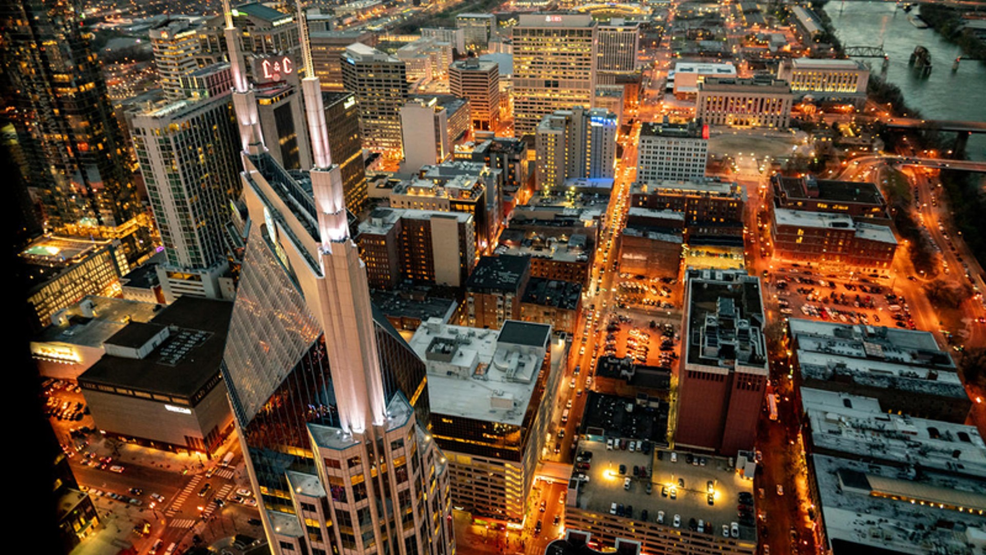 Aerial of the Nashville skyline