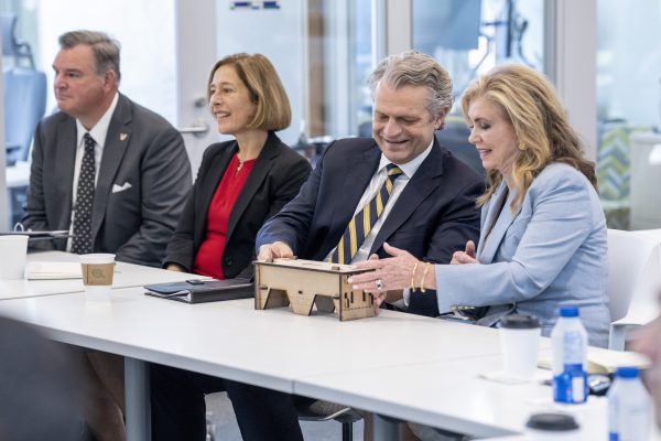 L-r: Vice Chancellor Nathan Green, Provost C. Cybele Raver, Chancellor Daniel Diermeier and Sen. Marsha Blackburn.