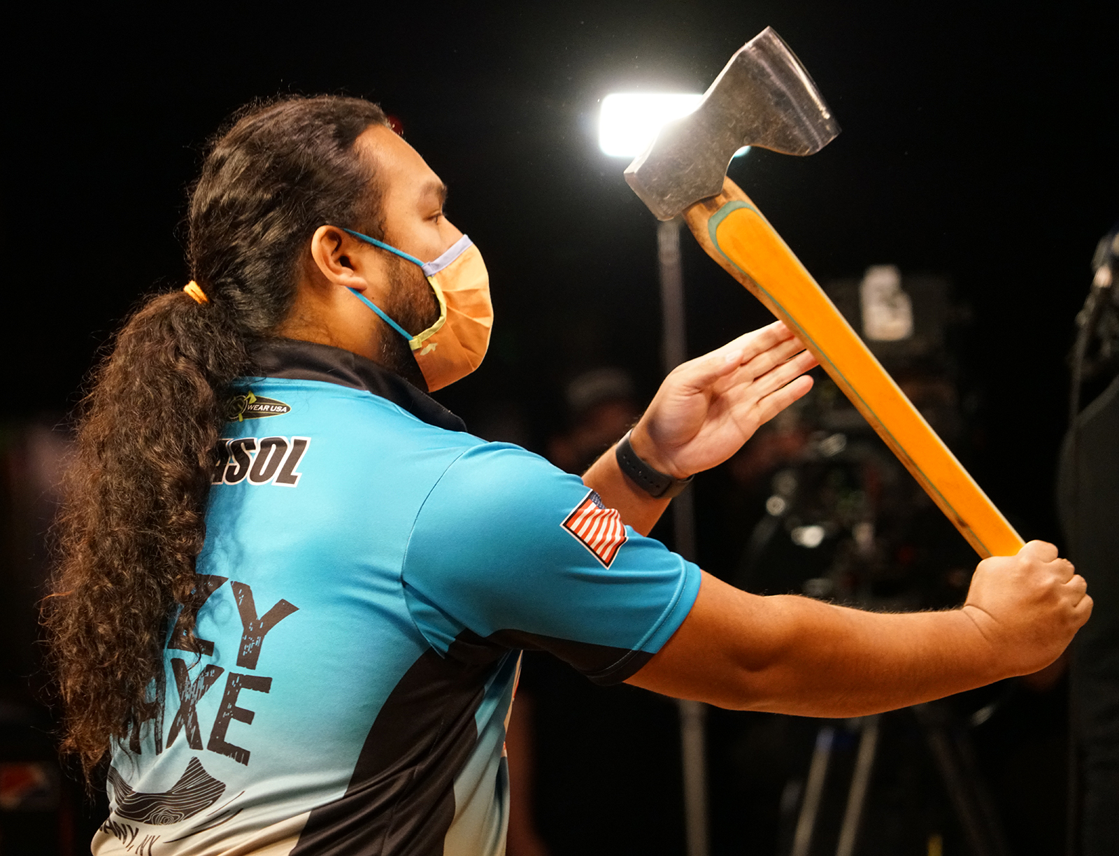 Mark Mirasol gets ready to throw an axe at the 2021 World Axe Throwing Championship.