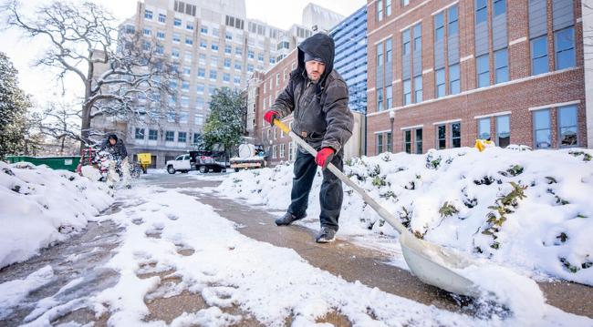 Administration staff worked diligently to clear walkways during the winter weather events in January 2022 and keep the campus community as safe as possible.