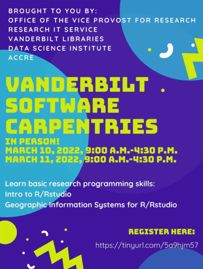 Vanderbilt Software Carpentries March 10 and 11, 2022