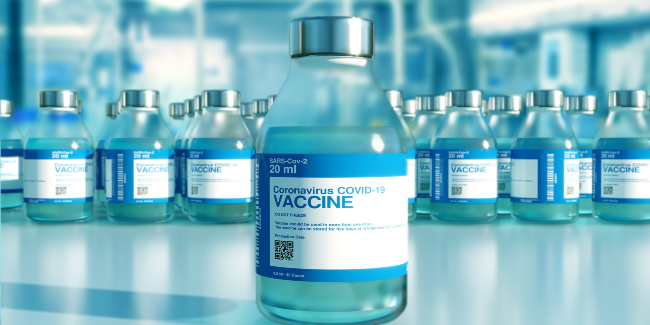 Stock image of COVID-19 coronavirus vaccine vials